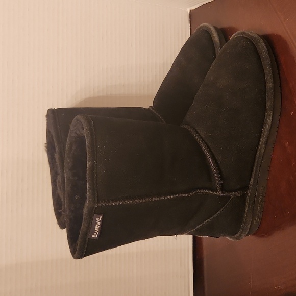 Bearpaw Boots Size 7 Black Suade Faux Fur - Picture 1 of 10